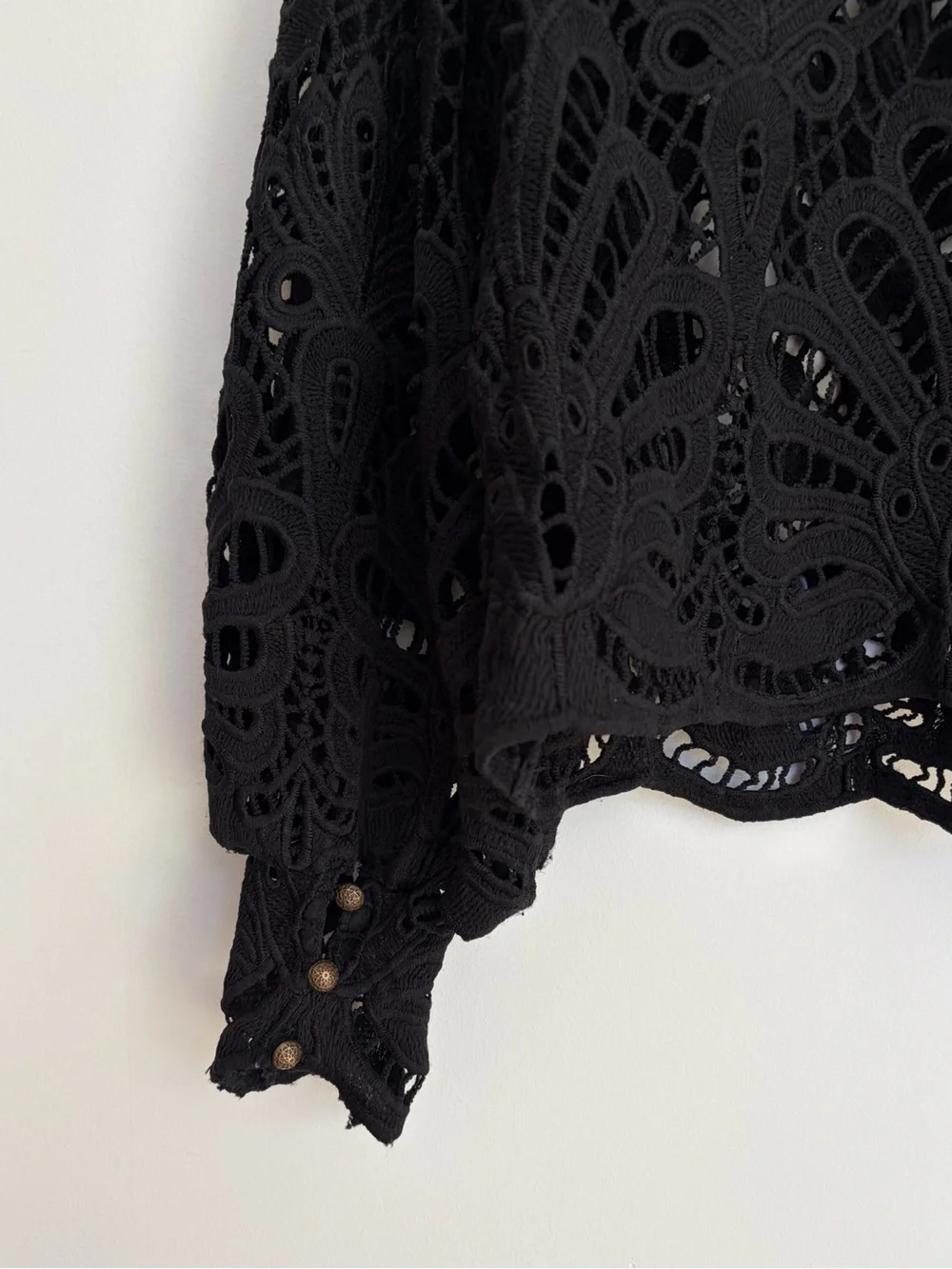 Anthropologie Black Embroidered Lace Blouse Victorian Boho Romantic Top